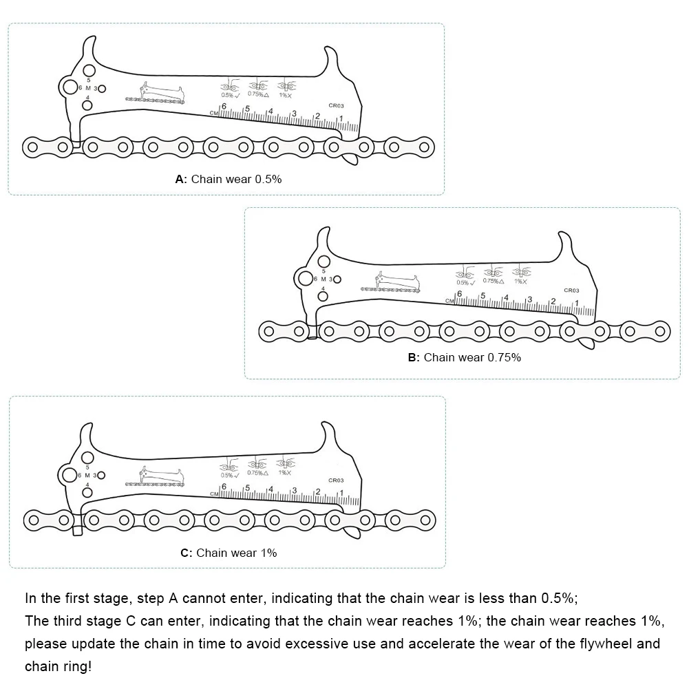 

3 in 1 Bicycle Chain Checker Bike Wear Indicator Gauge Measuring Ruler Tool for Mountain and Road Bikes, Folding Bicycle