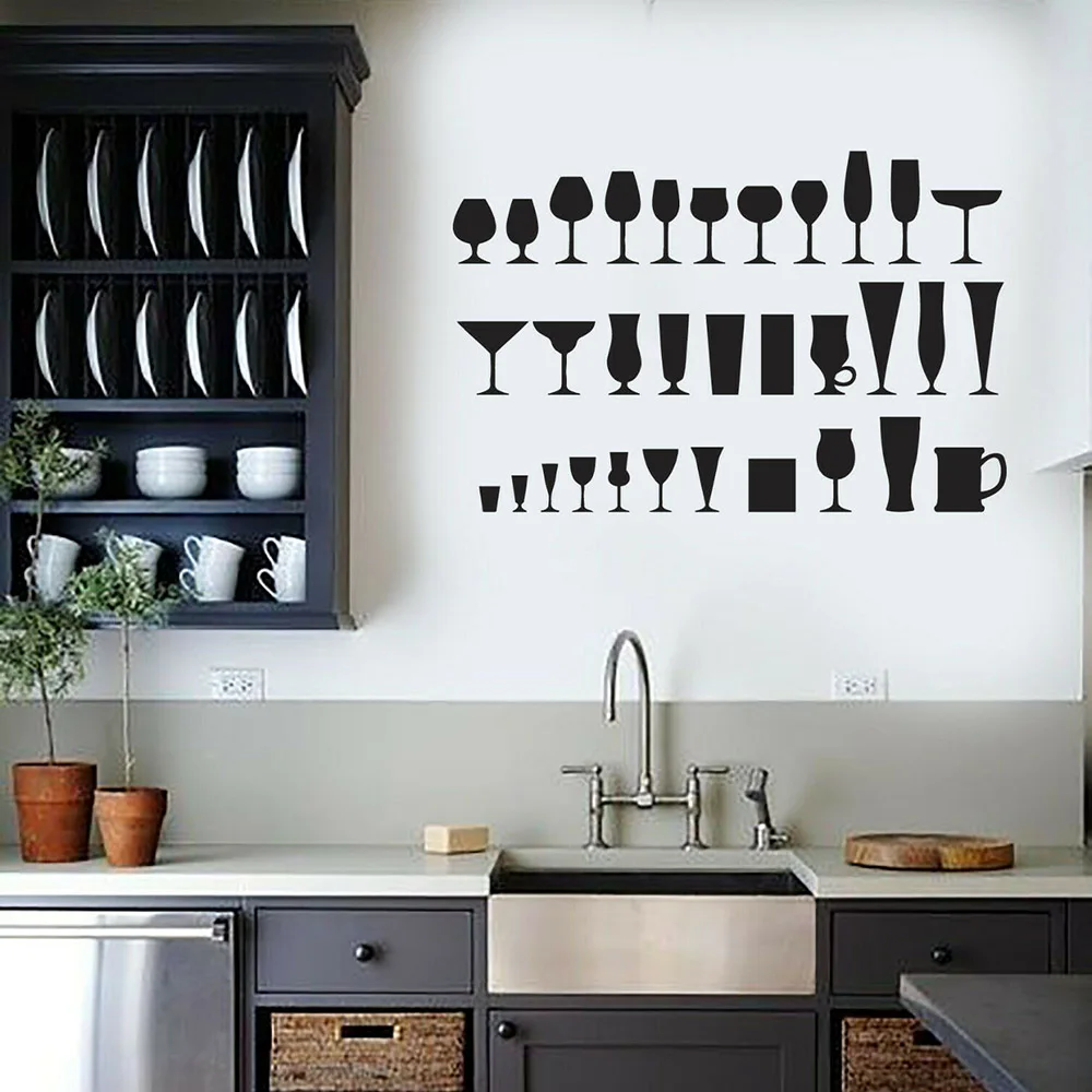 Выпить Стакан наклейки на стену винил Термоаппликации для кухни Бар Современный