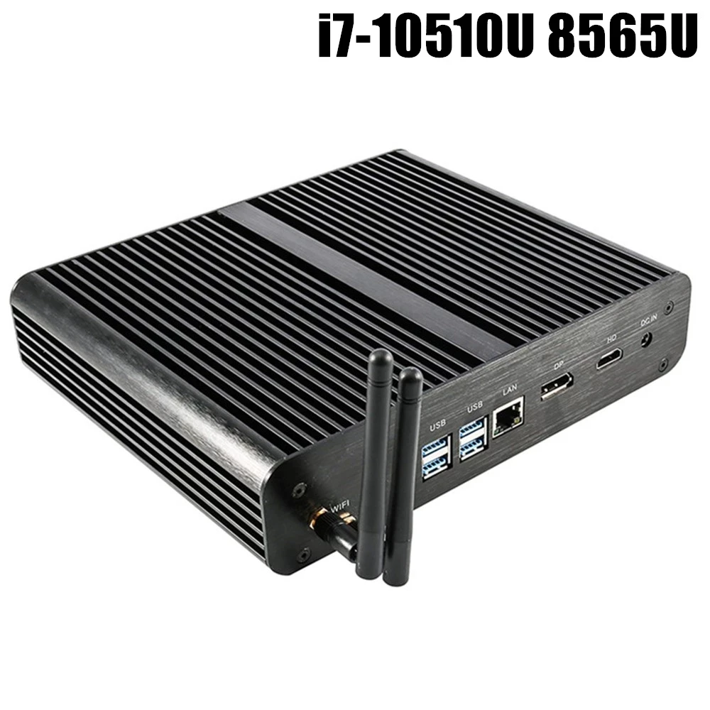 Мини ПК без вентилятора Intel Core i7 10510U 8565U i5 8265U 2 * DDR4 M.2 + Msata 2021 ''SATA 4K HTPC Nettop HDMI DP