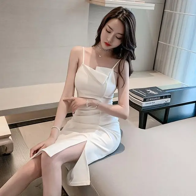 

Summer Women's Dress 2021 Sexy Backless Slit dresses Sleeveless Sling V-Neck Bag Hip Dress party mini dress Short skirt