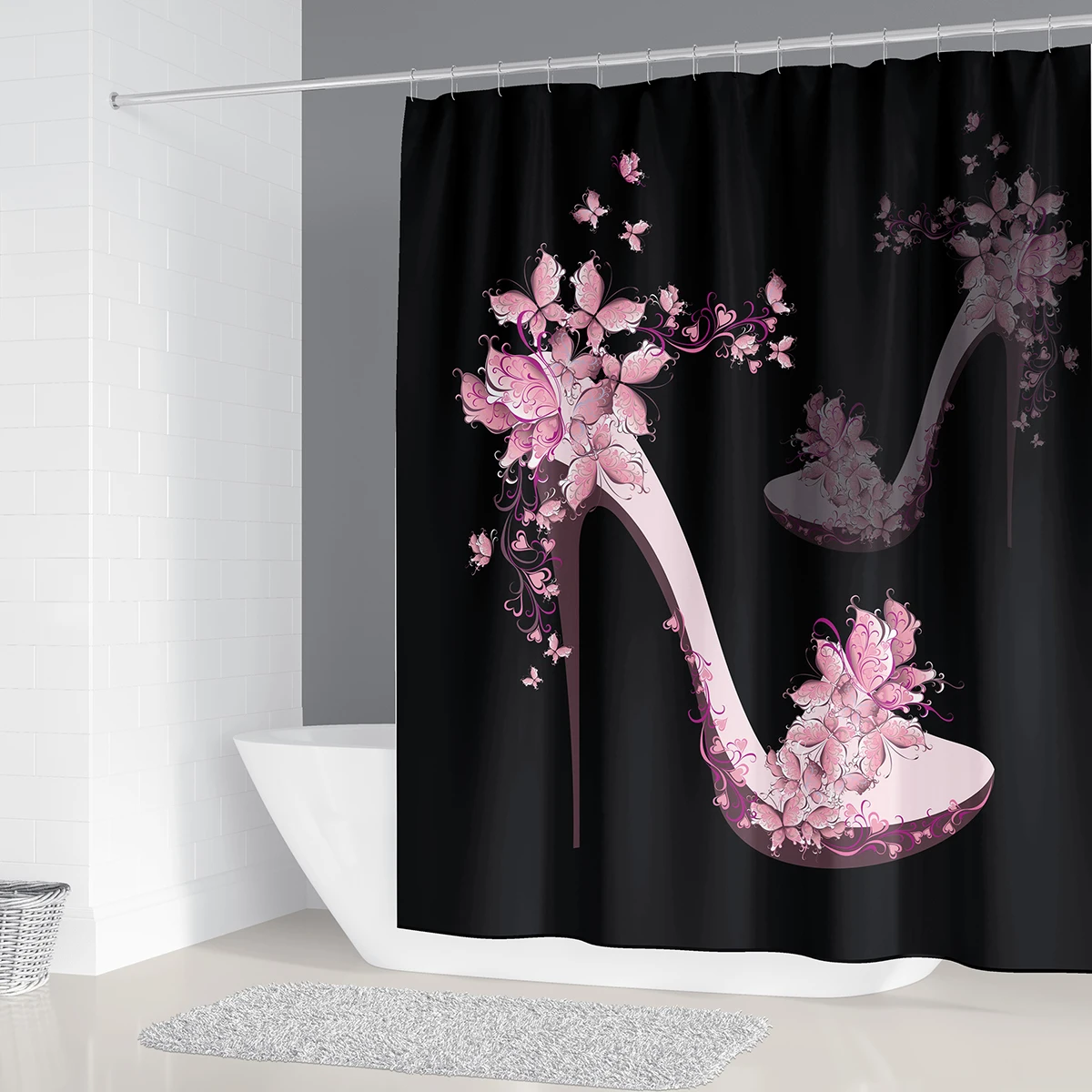 Занавески на высоком каблуке для ванной комнаты розовые занавески с узором