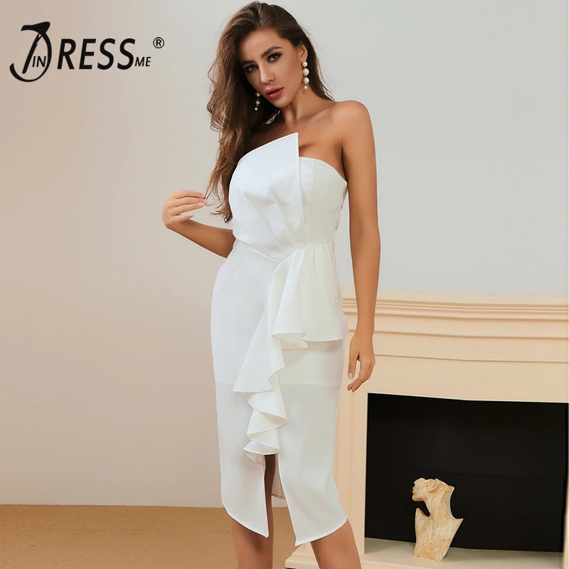 Женское платье с открытыми плечами INDRESSME сексуальное вечернее оборками модное