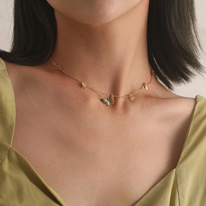 

Vintage Boho Choker Butterfly Pendant Chain Gold Silver Color Necklace for Women Fashion Jewelry Gift