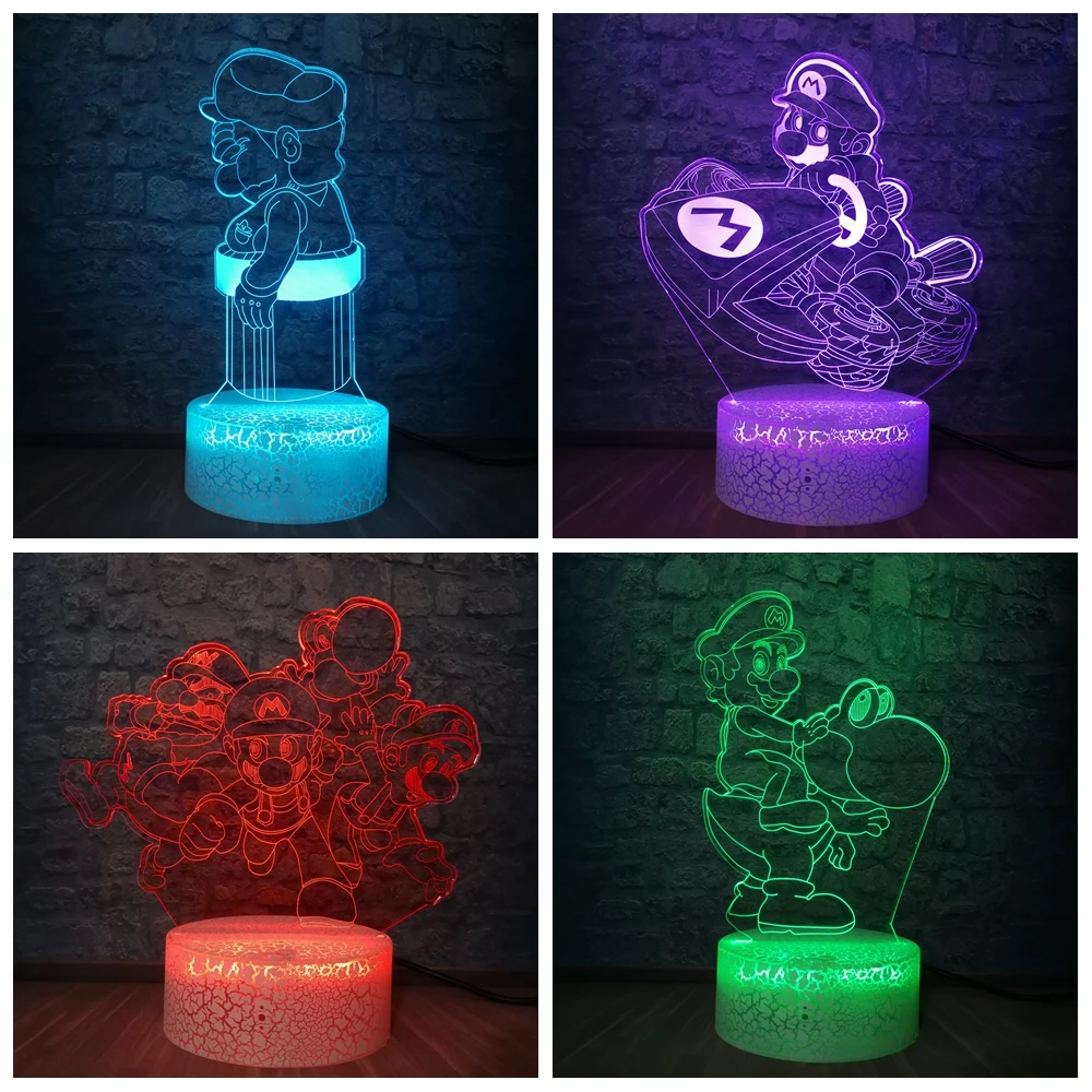 3D светодиодный USB мультяшный игровой Рисунок супер акриловый Новинка Yoshi Mario