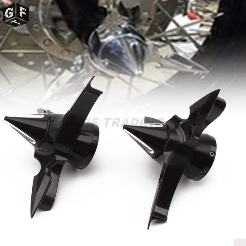 

1pair Black Motorcycle Accessories Front Spun Blade Spinning Axle Caps Bolt Nuts Cover for Harley Dyna Softail Touring XL XG