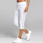 Женские спортивные штаны для фитнеса, брюки 34 длины, спортивные штаны, летние эластичные Капри с боковой повязкой, брюки Pantalon Mujer Leggin