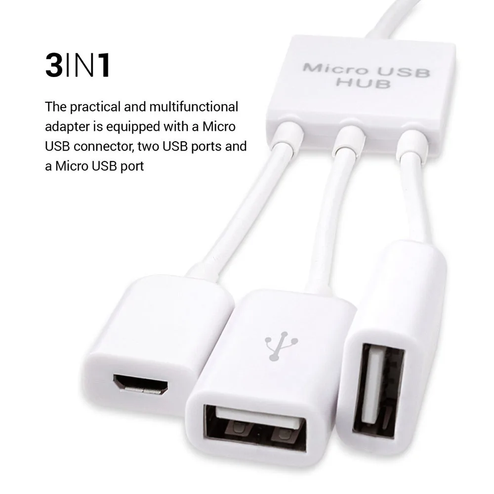 

3in1 Micro USB OTG Hub Adapter For Smartphone / Tablet Micro USB Splitter Compatible With Apple, Samsung, Lenovo, Asus