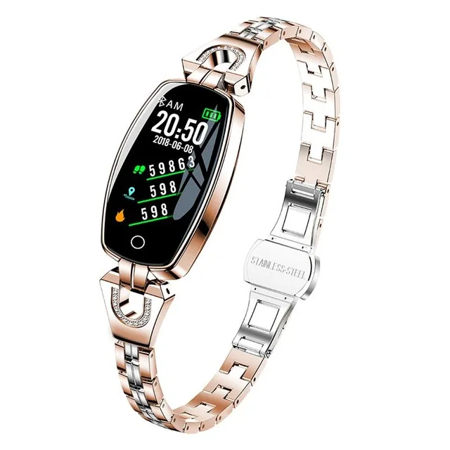 rose gold ROLLSTIMI Смарт-часы женские наручные часы водонепроницаемый мониторинг сердечного ритма Bluetooth для Android IOS фитнес-браслет умные часы - Цвет: rose gold