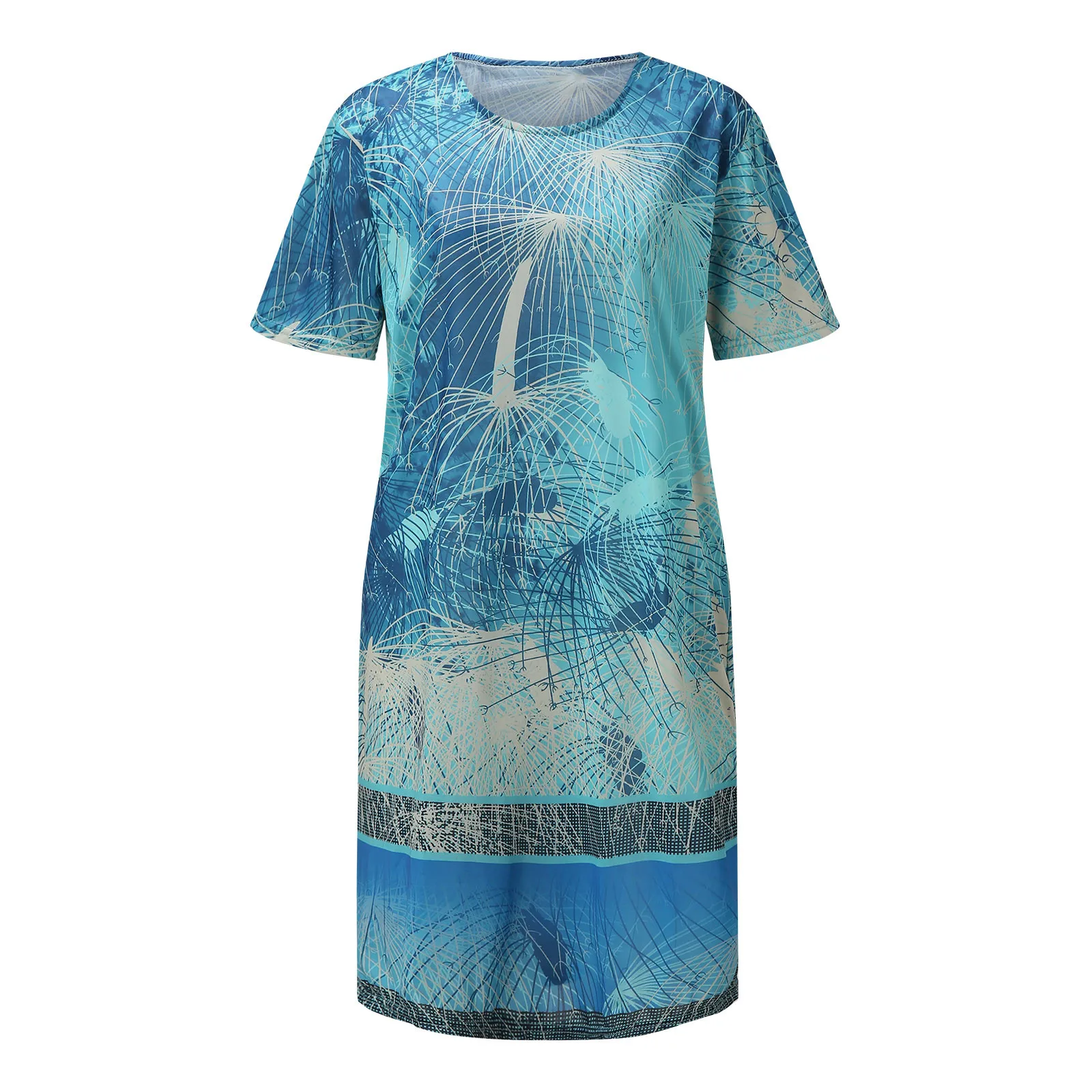 

Casual Loose Party Dress Women Printed Round Neck Short Sleeve Cotton And Line Vintage Dress Plus Size Pullover Woman Dress 40#