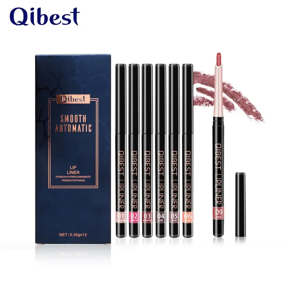 QIBEST 12 шт./компл. для губ, подводка для губ, гладкий, Длительное Действие, помада для губ подводка для губ Водонепроницаемый натуральный Цвет Make up Для женщин косметика для губ, подводка для губ