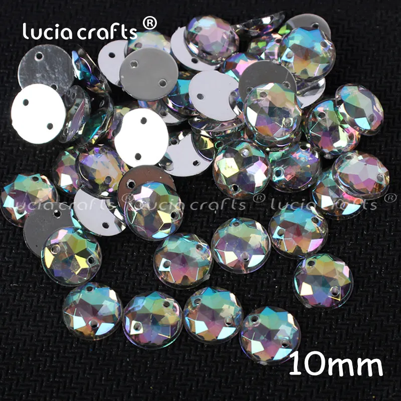 Rainbow 10mm 50pcs Lucia crafts 4/6/8/10/12 мм прозрачный Акрил Пришивные круглые плоские с оборота Стразы аксессуар Швейное Ремесло «сделай сам» Материалы D1207 - Цвет: Rainbow 10mm 50pcs