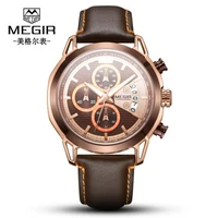 2019 megir masculino watches men fashion sport stainless steel case leather band watch quartz business wristwatch reloj hombre