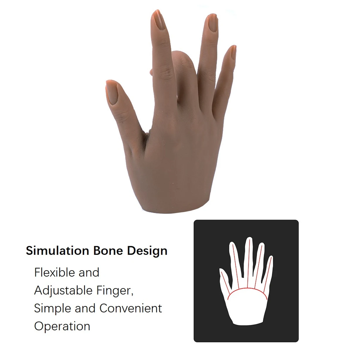 

High Simulation Silicone Hand Model For Nail Art Practice 3D Adult Mannequin With Flexible Finger Adjustment Display With Holdle