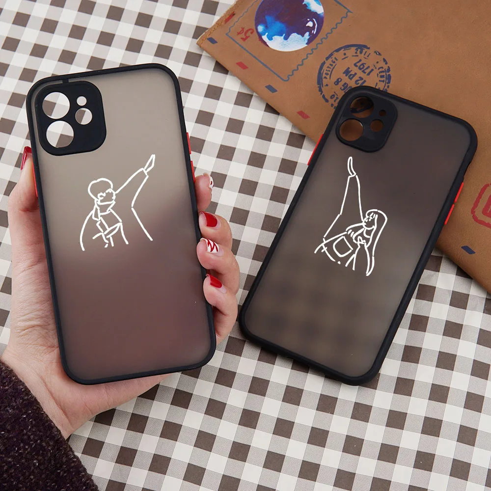 

Cute Lovers Line Boy & Girl Pattern Matte Case for IPhone 12 11 Pro Max 7 8 Plus XS Max XR X 13 12 Mini SE 20 Transparent Cover
