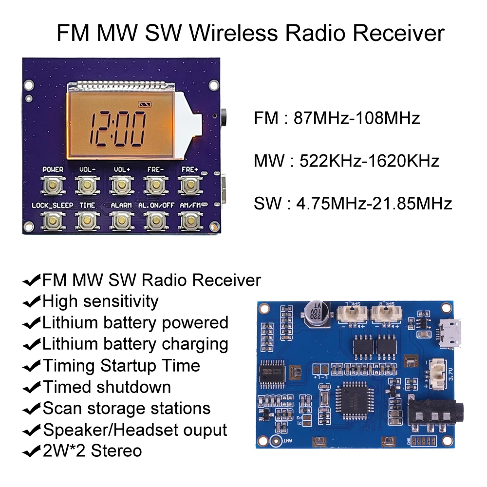 Полнодиапазонный FM радио MW и SW приемный модуль цифровой дисплей часов 87-108 МГц