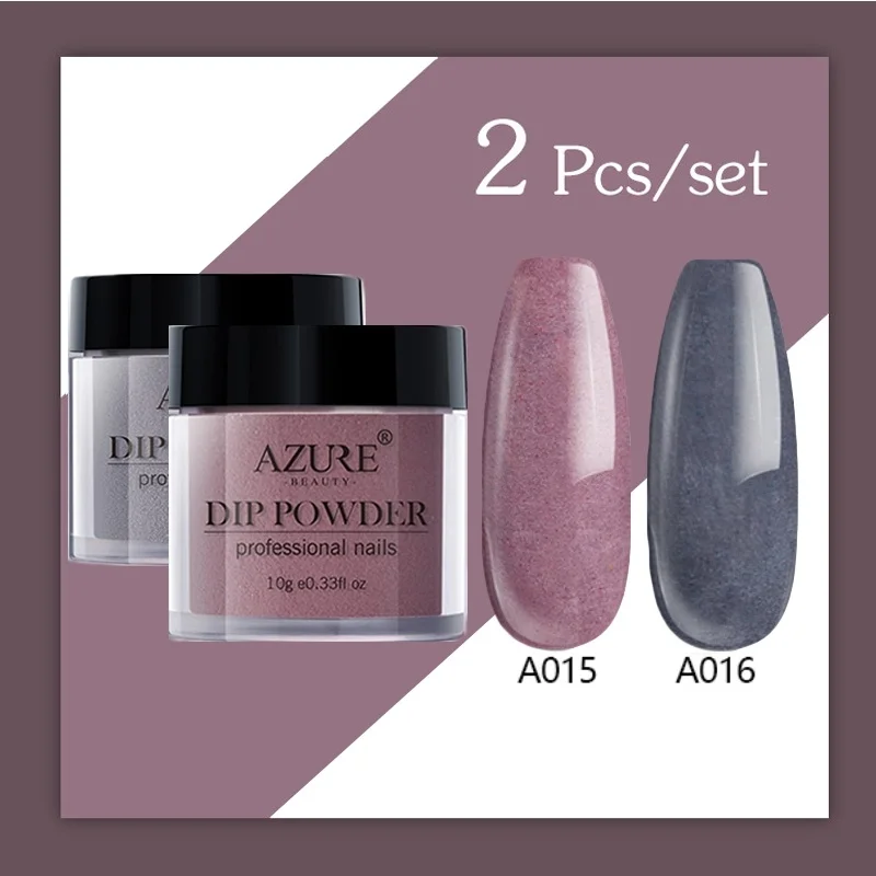 Azure beauty, 2 шт./лот, блестящая пудра для нейл-арта, блестящая пудра для ногтей, долговечная пудра для ногтей, впитывающая основа, топ-активатор, пудра