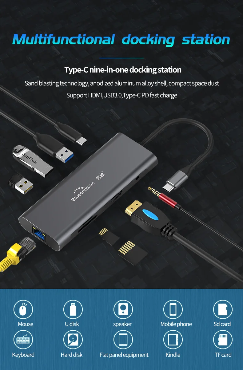 Blueendless Мульти USB 3,0 HDMI адаптер для разветвителя 3 порта USB C концентратор USB-C type C 3,1 Для MacBook Pro Аксессуары USB C концентратор