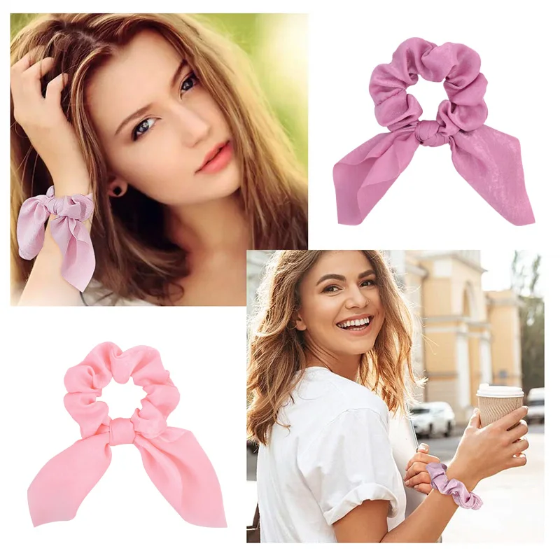 

New Chiffon Bowknot Elastic Hair Bands For Women Girls Solid Color Scrunchies Headband Hair Ties Ponytail Holder Hair Accessorie