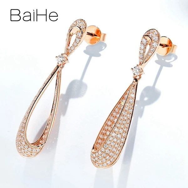 BAIHE Solid 14K розовое золото всего 0,98ct H/SI натуральные бриллианты свадебные женские модные ювелирные изделия подарок серьги-гвоздики