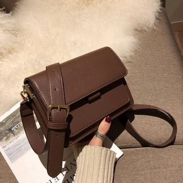 

Vintage Brown Shoulder Bag Women Retro Handbag Luxury Designer Brand Ladies Purse Solid Color Stylish Top Quality Leather 2021