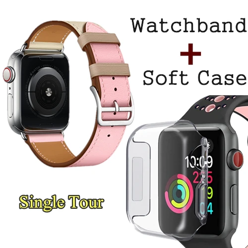 Herm логотип на застежке Свифт кожаный двойной один тур часы ремешок для Apple Watch серии 5 4 3 44 мм 40 мм браслет для iWatch - Цвет ремешка: Rose Sakura Craie