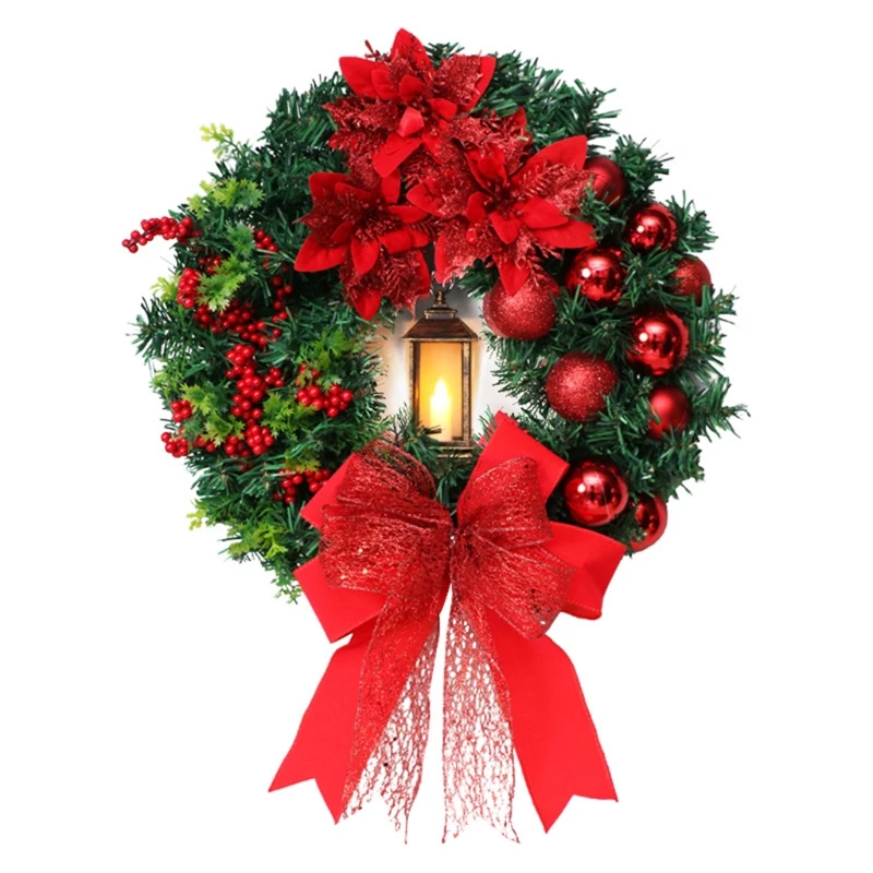

H051 16 Inch Christmas Wreath with LED Candle Light Wreath Christmas Garland for Door
