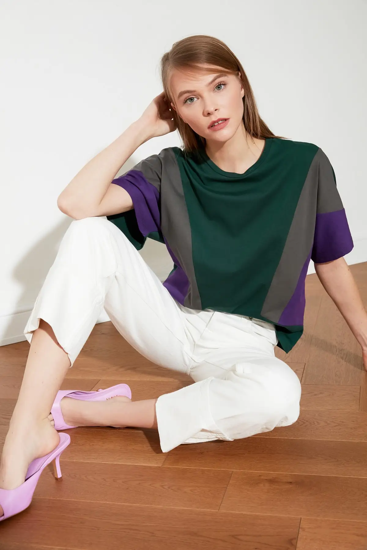 Trendyol белая с цветным блоком бойфренд трикотажная футболка TWOSS19AD0014|Футболки| |