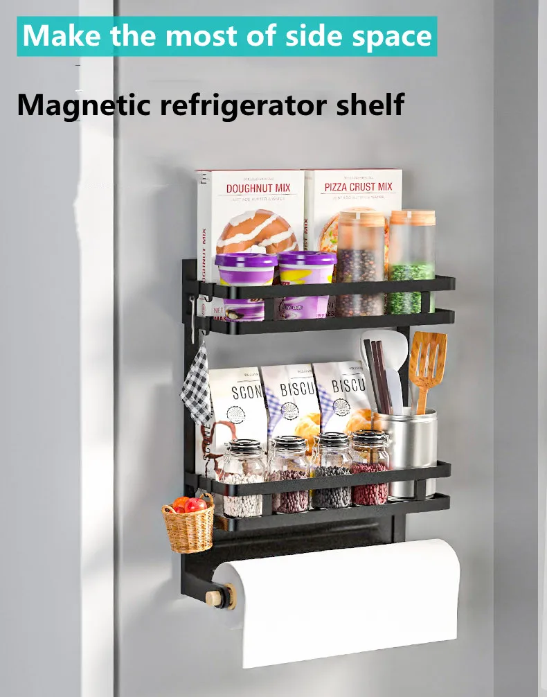 

Magnetic Refrigerator Shelf Side Storage Artifact Kitchen Supplies Multifunctional Stainless Steel Cling Film Hanger With Hook