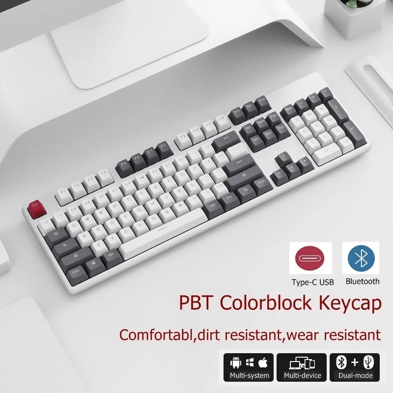 Новый 104 ключ RK989 Bluetooth Беспроводная/Проводная Двухрежимная металлическая панель