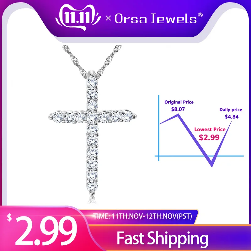 ORSA JEWELS ожерелье без содержания свинца и никеля серебряный цвет крест кулон ожерелье с AAA австрийский кубический циркон трендовые ювелирные изделия RON56