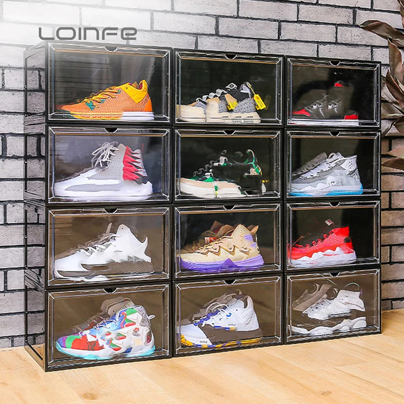 

Plastic Combination Shoe Box Transparent Foldable Football Shoe Storage Bins Stackable Flip Cover Room Organizer Lego Toys Box