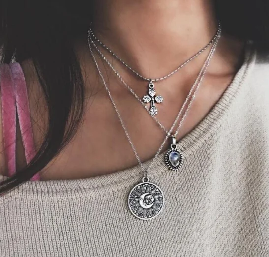 В богемном стиле Vintage Opal капли кулон в виде креста Таро знак многослойный