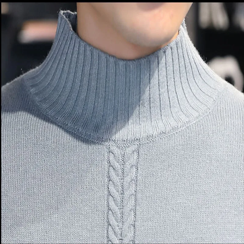 

2020 Turtleneck Half Men Pullover Patchwork Autumn Winter Warm Fashion Slim Fit Clothes Knitted Casual Male Sweater Dropshipping