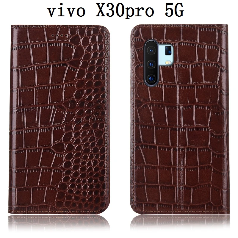 Магнитный чехол-книжка ручной работы из натуральной кожи для телефона ViVo X30 Pro