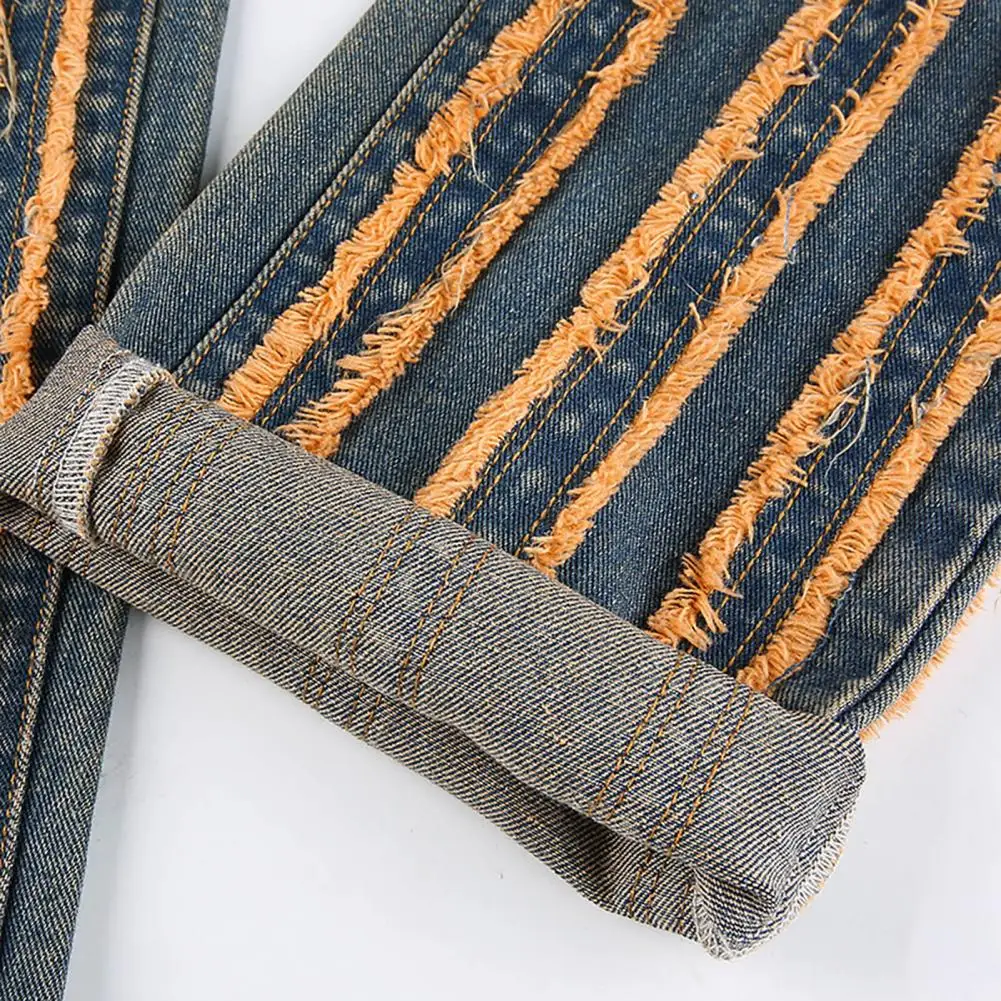

Jeans Lace Up Straight Pants Women Rough Selvedge Stripes Denim Straight Trousers for Street