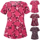 Женская блузка с коротким рукавом, принтом и двумя карманами