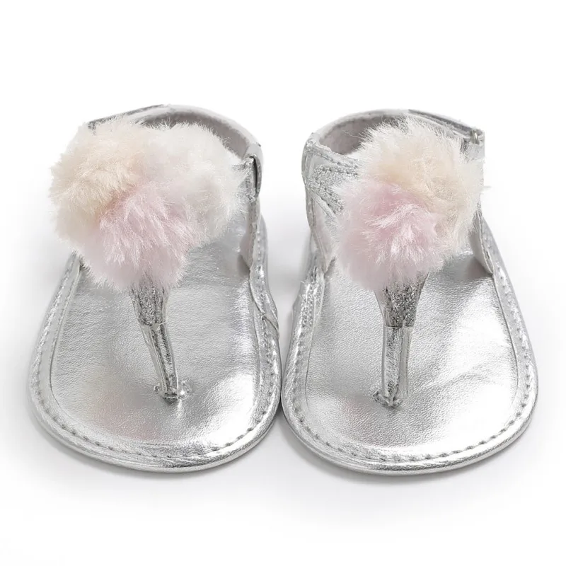 

2021new High Quality Baby Girls Summer Fashion Breathable Round Fluff Decoration Shoes Anti-slip Flip Flop Newborn Sandals 0-18M