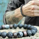 Мужской браслет, повседневный модный браслет из натурального лунного камня, Тибетский браслет Будды, винтажная чакра, камень из вулканической лавы