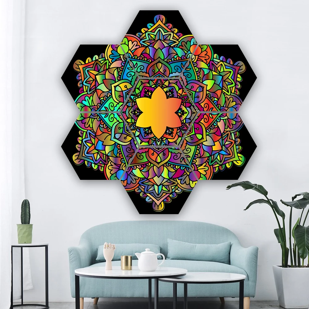 Фото CAPICS в рамке шестиугольная Мандала цвета настенное искусство 7 панелей ручной