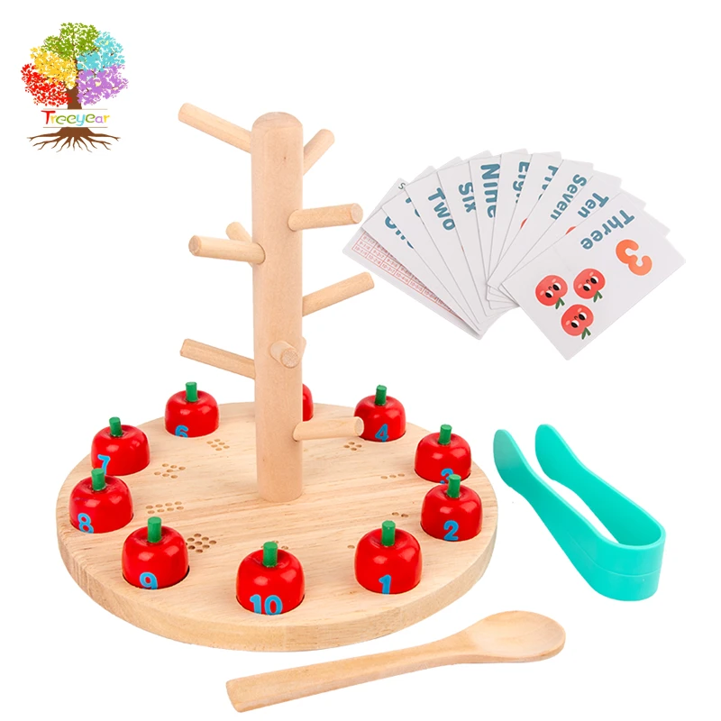 Counting Apples Toy, Montessori Counting Toys for Toddlers, Wooden Educational Learning Toy for Girls & Boys 2 3 4 Year Old