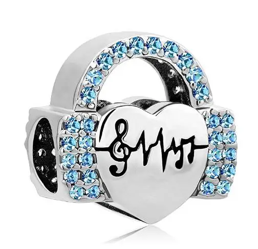 Fit Pandora Браслеты с подвесками синий фиолетовый музыкальные ноты наушники музыка Шарм шарик DIY Женская мода ювелирные изделия - Цвет: Небесно-голубой