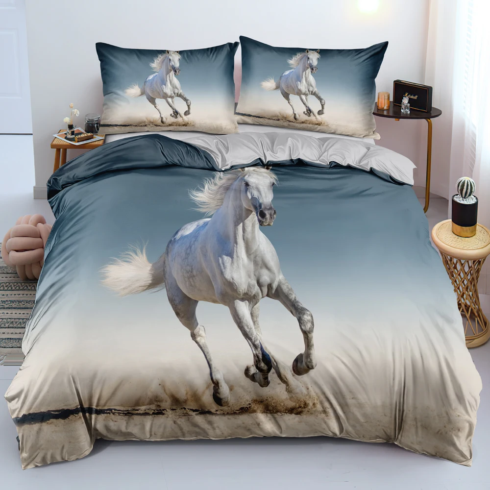 

Комплект постельного белья из 3 предметов с пододеяльником с изображением животных, лошадей, король, королевы