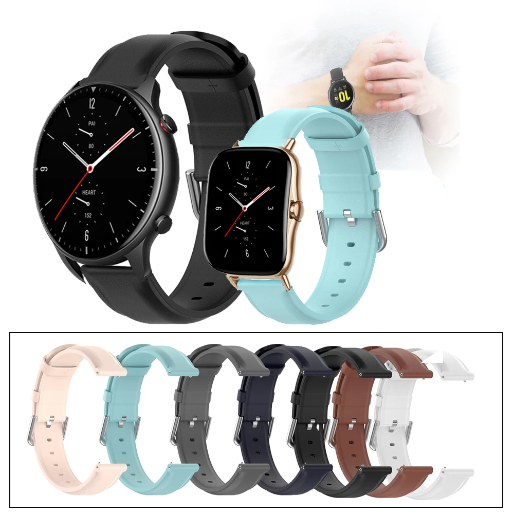 Ремешок кожаный для Xiaomi Huami Amazfit GTS 2/GTR 42/47 мм сменный спортивный браслет