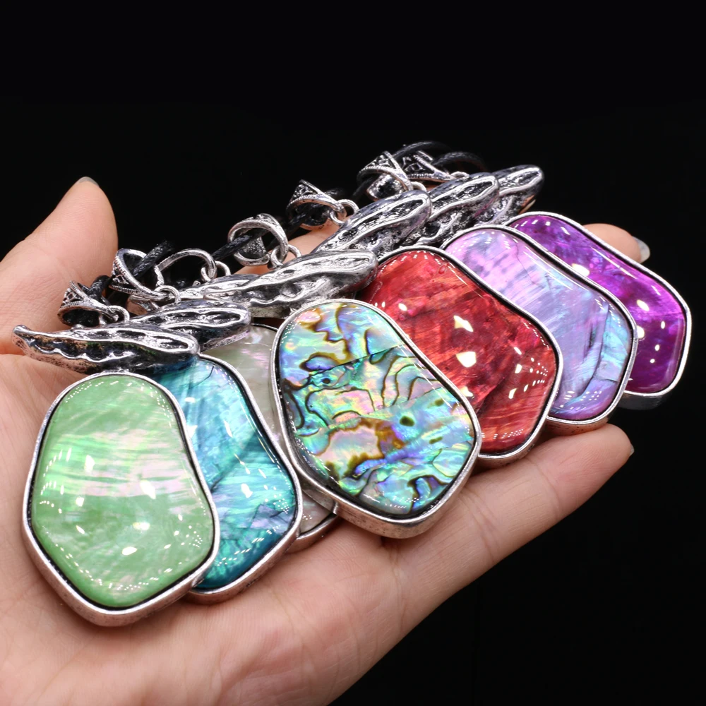 

Natural Shell Pendant Rectangle Alloy 30x55mm Abalone Shell 40+5cm DIY for Jewelry Making Necklaces Accessories Gift