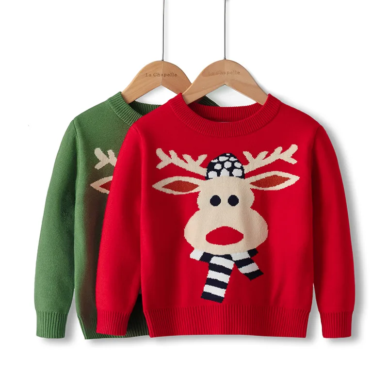 Вязаный теплый свитер для девочек Осень-зима 2020 с рисунком из пуловер оленями |