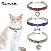bling jewelry pendant cat necklace cute diamond heart cat necklace lovely rhinestone paw bone kitten puppy pet cat dog collar