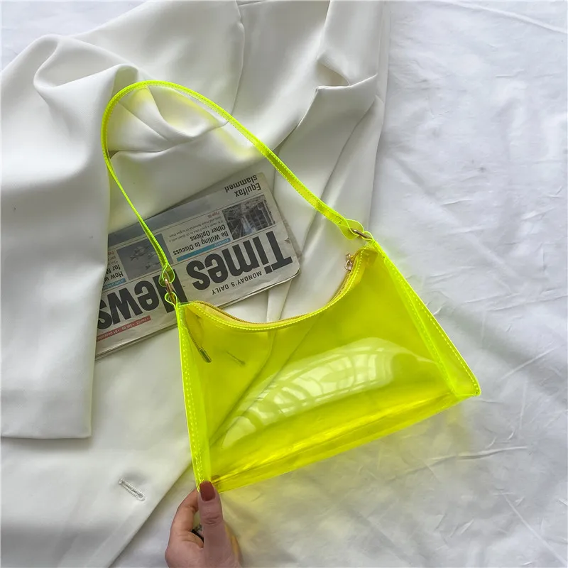 

Ladies Summer Fashion Transparent Jelly Handbag Underarm Baguette Small Clear Shopping Shoulder Bag Purse For Women Sac femme