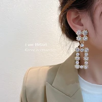 korean 925 silver needle shiny full diamond geometric hollowed out square earrings simple personalized earrings earrings