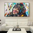 Картина на холсте с изображением милой обезьяны в граффити, цветной печатный плакат и принты, картины на стену, картины для гостиной, домашние украшения