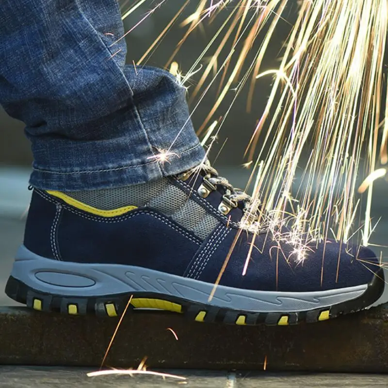 fj37 mens sneakers safety work shoes cow suede steel toe indestructible security anti smash stab resistance male working boots free global shipping